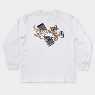 Cat helps use Keyboard and Mouse Kids Long Sleeve T-Shirt